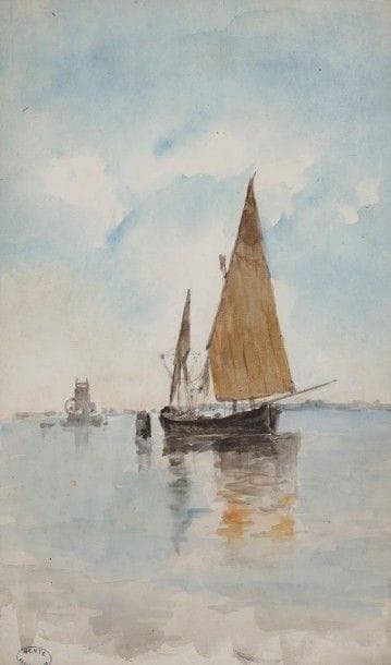 Amédée ROSIER (1831-1898)

Bateau au mouillage
Aquarelle.
Porte le timbre de la vente de l’atelier en bas à gauche (Lugt 2149a).
39 x 26 cm