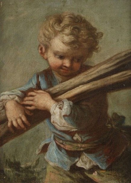 Attribué à François GUERIN (actif entre 1761 et 1791 à Paris)
Enfant portant du bois
Toile
26 x 19 cm