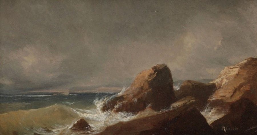 Edouard CAUVIN (1817-1900)
La côte près de Toulon
Huile sur carton
Signée en bas à droite.
25 x 46 cm