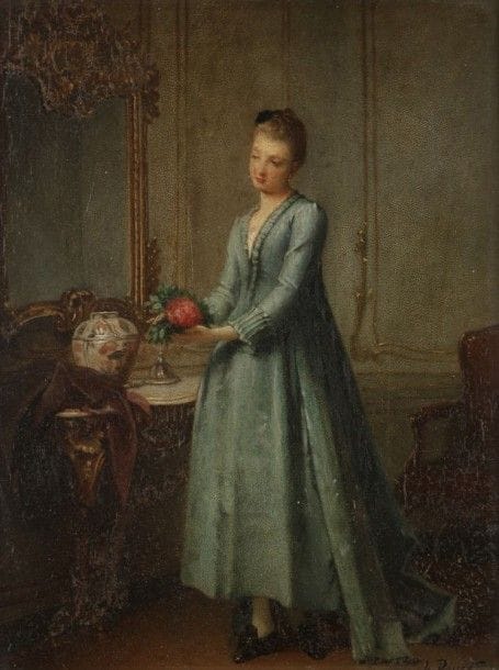 Henri Lucien DOUCET (Paris 1856 - Saint-Leu-d'Esserent 1895)
Jeune fille arrangeant un bouquet
Panneau d'acajou
Signé en bas à droite: L. Doucet
23 x 18 cm