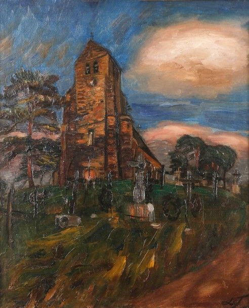 Henri LE FAUCONNIER (1881-1946)
Cimetière de Grosrouvres, 1927
Huile sur toile.
Monogrammées en bas à droite.
73 x 60 cm

Provenance : 
Ancienne collection Pierre Vorms, Paris.
Exposition : 
- Le Fauconnier, paysage, galerie Joseph Billet, 1928, n°10 (étiquette au dos).
- Le Fauconnier et Henry Paraye, Otto Vaenius House, Anvers, 1929, n°6.
- Le Fauconnier, galerie Tannhauser, Berlin, 1929, n°5.