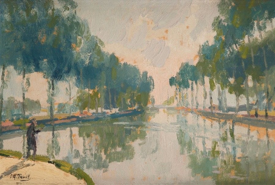 Elie-Anatole PAVIL (1873-1944)
Pêcheur sur le Canal de L’Ourq
Huile sur panneau.
Signée en bas à gauche.
24 x 35 cm

L’œuvre est référencée dans les archives de Monsieur Gallard sous le numéro 6416.