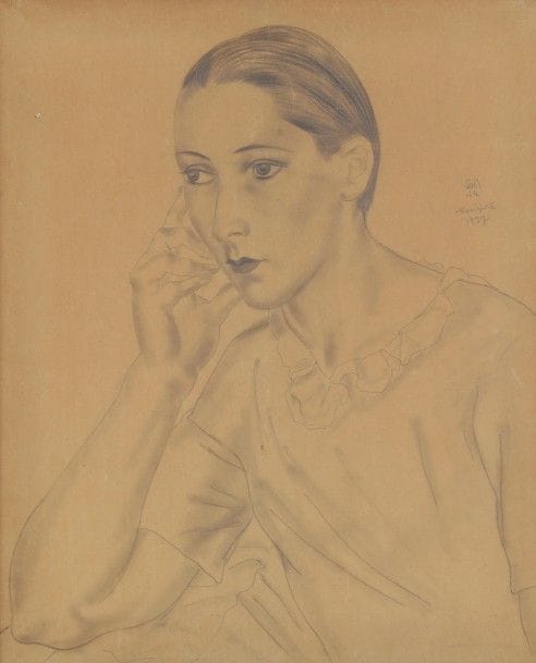 Léonard Tsuguharu FOUJITA (1886-1968)
Portrait de femme de trois-quart, 1927
Dessin à la mine de plomb et estompe sur papier calque contrecollé sur toile.
Signée et datée vers le haut à droite.
(Petit trou d’insecte en haut à gauche).
44 x 36 cm

Un certificat pourra être délivré par Madame Sylvie Buisson à la demande de l’acheteur