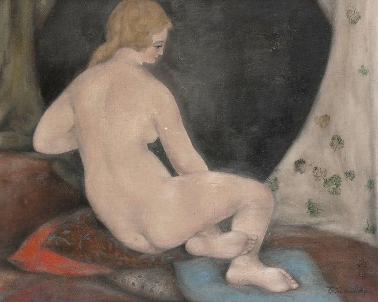 Toshio BANDO (1890-1973)
Nu alangui
Huile sur toile.
Signée en bas à droite.
33 x 41 cm
