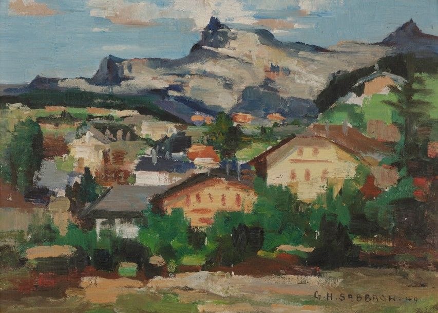 Georges SABBAGH (1887-1951)
Paysage, 1949
Huile sur carton.
Signée et datée en bas à droite.
24 x 33 cm