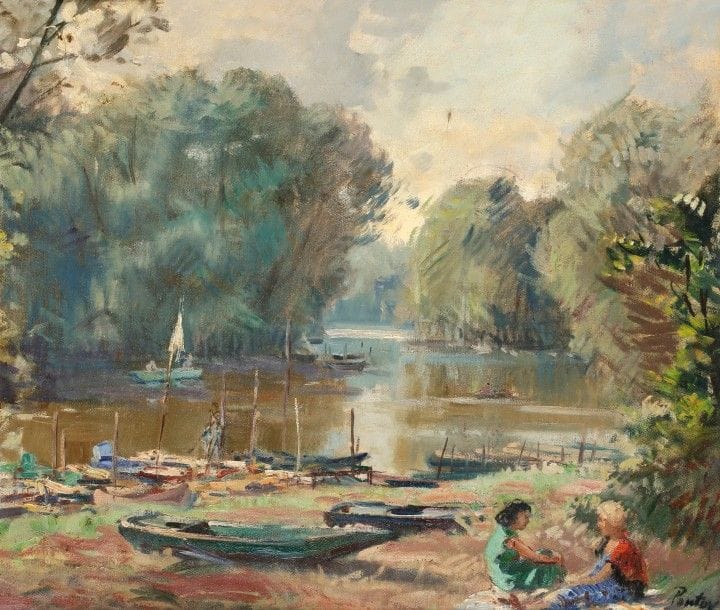 Henri-Jean PONTOY (1888-1968)
Enfant jouant en bord de Seine
Huile sur toile.
Signée en bas à droite.
49 x 57 cm