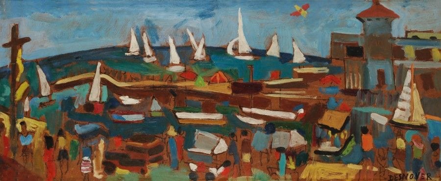 François DESNOYER (1894-1972)
Port de Méditerranée
Huile sur isorel.
Signée en bas à droite.
42 x 102 cm

Provenance : 
Galerie Stiébel, Paris (étiquette au dos).

L’œuvre figurera au Catalogue Raisonné actuellement en préparation par Monsieur Jean-Pierre Joubert.