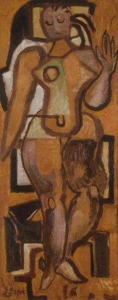 Louis LATAPIE (1891-1972)
La Pudique, 1956
Huile sur panneau.
Signée en bas à gauche.
Signée, datée et titrée au dos.
100 x 41 cm

Nous remercions Madame Laure Latapie d’avoir confirmé l’authenticité de cette œuvre.