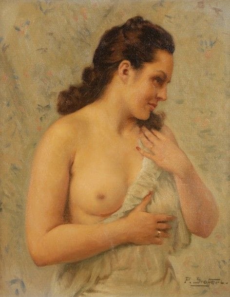 Paul SIEFFERT (1874-1957)
Femme le sein nu
Huile sur toile.
Signée en bas à droite.
Signée et numérotée 587 au dos.
41 x 33 cm