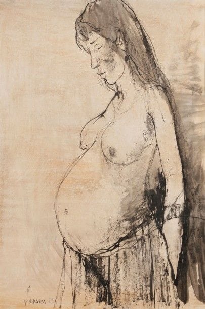 Jean JANSEM (1920-2013)
Femme enceinte, 1972
Dessin à l’encre et aquarelle.
Signé et daté en bas à gauche.
65 x 49 cm