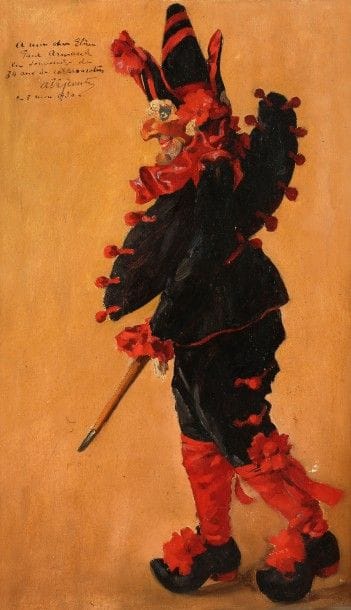 Eliseo VISCONTI (1867-1944)
Polichinelle, 1930
Huile sur panneau.
Signée, datée et dédicacée en haut à gauche.
55 x 33 cm