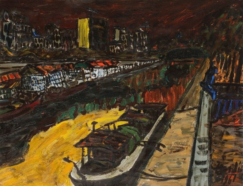 Henri LANDIER (né en 1935)
Paris, le Canal Saint-Martin la nuit, 1961
Huile sur carton
Signée et datée en bas à droite.
50 x 65 cm