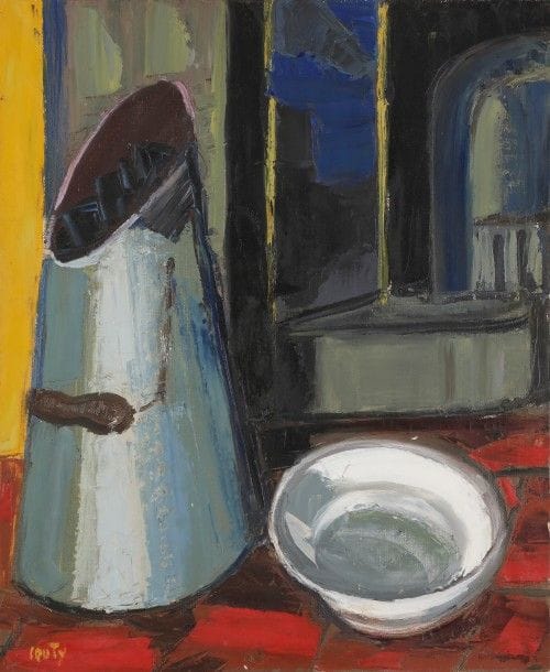 Jean COUTY (1907-1991)
Nature morte au seau à charbon, 1954
Huile sur toile.
Signée en bas à gauche.
Signée et datée au dos.
(Usures).
73 x 60 cm

Exposition : 
Confrontations, IVe Salon de peinture moderne du Château Gaillard à Ambièrle, Loire, juillet-septembre 1958