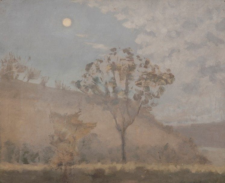 Charles LACOSTE (1870-1959)
Paysage près d’Orthez, 1895
Huile sur papier.
Datée « 1895 »en bas à droite.
Située et datée « Orthez 1895 » au dos.
(Petits plis dans les angles).
25 x 30 cm