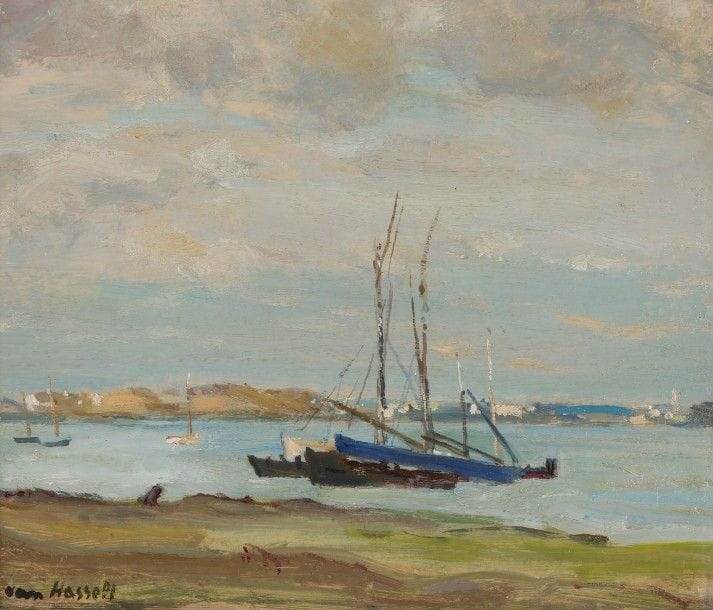 Willem VAN HASSELT (1882-1963)
Marine à Port-Louis, Morbihan
Huile sur carton.
Signée en bas à gauche.
21 x 25 cm