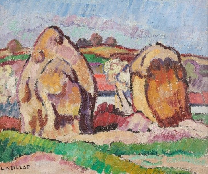 Louis NEILLOT (1898-1973)
Les Meules, vers 1955
Huile sur toile.
Signée en bas à gauche.
38 x 46 cm
