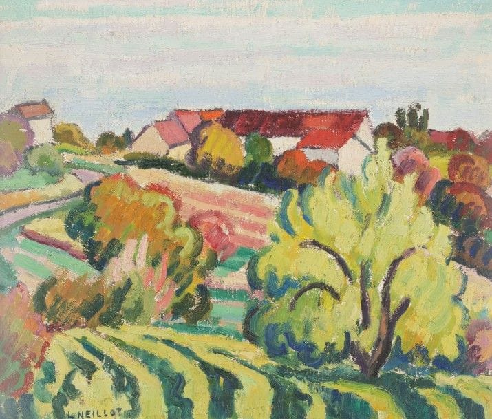 Louis NEILLOT (1898-1973)
Paysage à Bransat
Huile sur toile.
Signée en bas à gauche.
38 x 46 cm

Bibliographie : 
Collette Manigand-Neillot et Juliette Constantin-Neillot, Louis Neillot Catalogue Raisonné, 1997, numéro 1139 reproduit, page 158.