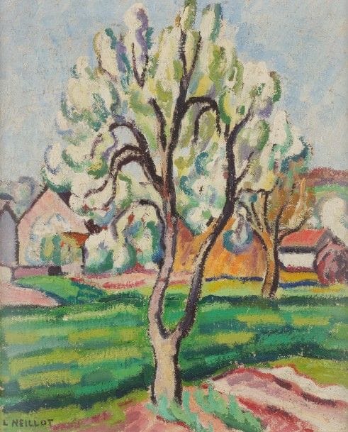 Louis NEILLOT (1898-1973)
Poiriers en fleurs
Huile sur toile.
Signée en bas à gauche.
46 x 38 cm

Exposition : 
Galerie Abels, Cologne, octobre 1963, n°26 du catalogue de l’exposition.
Bibliographie : 
Collette Manigand-Neillot et Juliette Constantin-Neillot, Louis Neillot Catalogue Raisonné, 1997, numéro 957 reproduit, page 137.