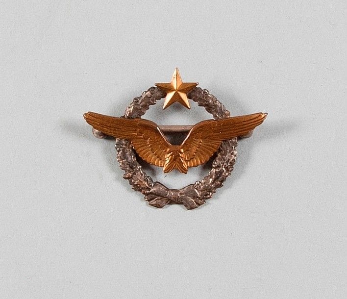 FRANCE
Rare insigne de brevet de pilote aviateur militaire N°B882. 
Ailes et étoiles dorées. 
A.B.E. Vers 1914-1915.