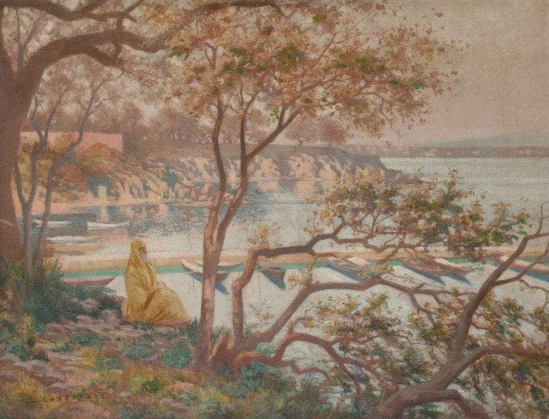 Eugène CHAFFANEL (1860-?)
Femme orientale et port
Huile sur toile.
Signée en bas à gauche.
50 x 65 cm