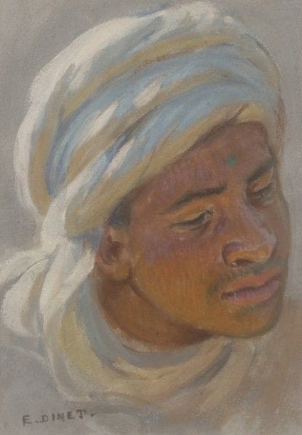 Étienne DINET (1861-1929)
Portrait de jeune garçon au turban
Gouache.
Signée en bas à gauche.
15 x 10,5 cm
Provenance : 
Maison d’éditions d’art Henri Piazza, offert par l’artiste à son éditeur.