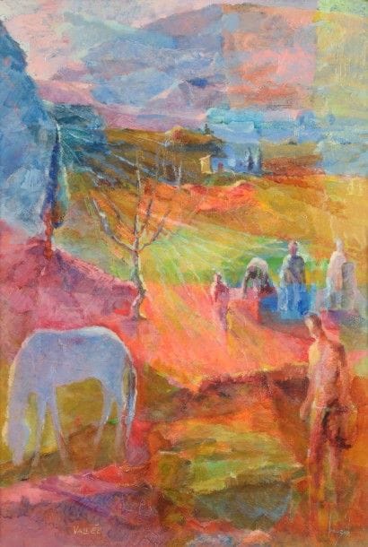 Mohamed BOUZID [algérien] (né en 1929)
Vallée
Huile sur toile.
Signée en bas à droite.
Titrée dans la composition.
55 x 38 cm
