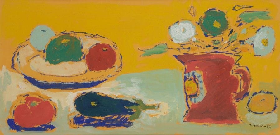 Fikret MOUALLA [turc] (1905-1968)
Nature morte, 1961
Huile sur papier.
Signée et datée en bas à droite.
22.5 x 47.5 cm

L’œuvre sera incluse dans le Catalogue Raisonné en préparation par Kerem Topuz et Marc Ottavi.
