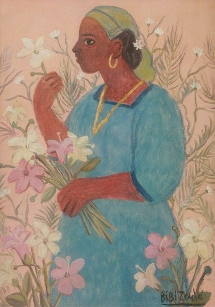 Bibi ZOGBE [libanaise] (1890-1973)
Femme aux fleurs
Huile sur panneau.
Signée en bas à droite.
70 x 50 cm
