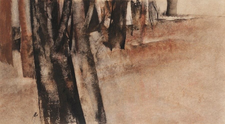 Sohrab SEPEHRI [iranien] (1928-1980)
Arbres
Gouache sur papier.
Signée en bas à gauche.
35 x 62 cm

Provenance :
- Ancienne collection Moghtader, Téhéran.
- Collection Rochanak Etemad, Paris.