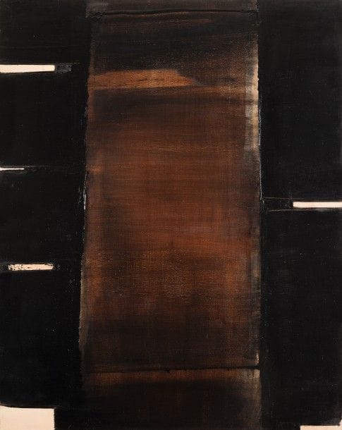 Pierre Soulages (né en 1919)
Peinture 102x81 cm, 30 mai 1981, 1981
Huile sur toile.
Signée et titrée au dos.
102 x 81 cm

Provenance :
Succession Jacques et Ester Topiol, ancienne galerie Jaquester, Paris.

Exposition :
- Soulages, Kunstbygning, Arhus - Charlottenborg, Copenhague - Exposition itinérante,1982, n° 47.
- Pierre Soulages, The Seibu Museum of Art, 2 janvier - 15 février 1984.

Bibliographie :
- Pierre Encrevé, Soulages, L’œuvre complet, Peintures, III. 1979-1997, Paris, Éditions du Seuil, 1998, page 100.
- Pierre Daix et James Johnson Sweeney, Pierre Soulages - L’œuvre 1947-1990, Ides et Calendes, Neuchâtel, 1991, reproduit.
 