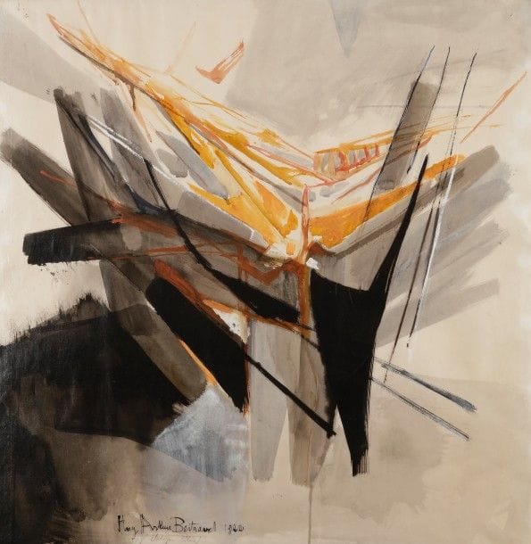 Huguette Arthur BERTRAND (1922-2005)
étude pour Pâlino, 1960
Technique mixte sur papier contrecollé sur toile.
Signée, datée et titrée en bas à gauche.
76 x 75 cm
