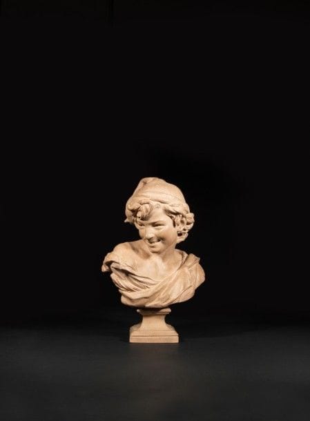 Jean-Baptiste CARPEAUX (1827-1875).
Le rieur napolitain.
Terre cuite d’édition..
Signée: «J.B Carpeaux» sur le piédouche..
Porte les cachets: Propriété Carpeaux et Atelier Dépôt Auteuil Paris..
H : 50 cm