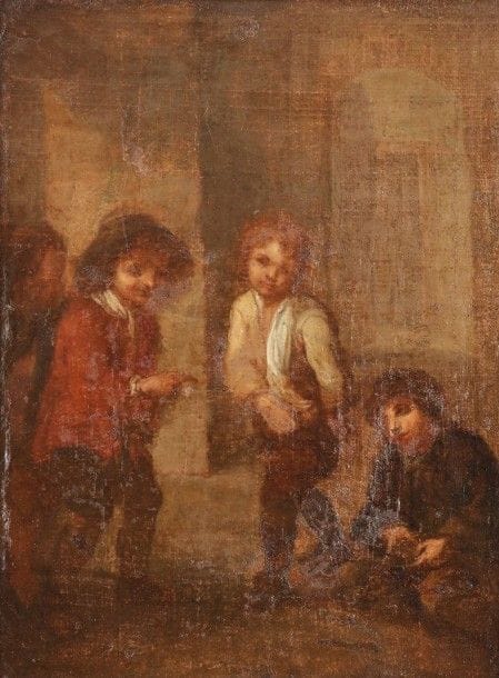 7119/38 Scène de jeu entre 3 enfants.
Huile sur toile.
21 x 15,9 cm
Cadre.
