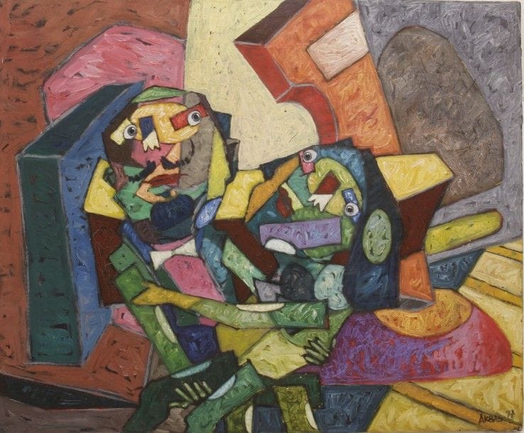 8551/1 Ahmet Onay AKBAS (né en 1964)
S'aimer, 1997
Huile sur toile.
Signée et datée en bas à droite.

50 x 61 cm