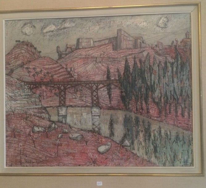 8635/15 BLENY (Ecole Contemporaine)
" Paysage " (recto-verso)
Huile sur toile signée en bas à gauche et datée 55
Provenance : "Galerie 93" au Faubourg Saint-Honoré
(65x81cm)
