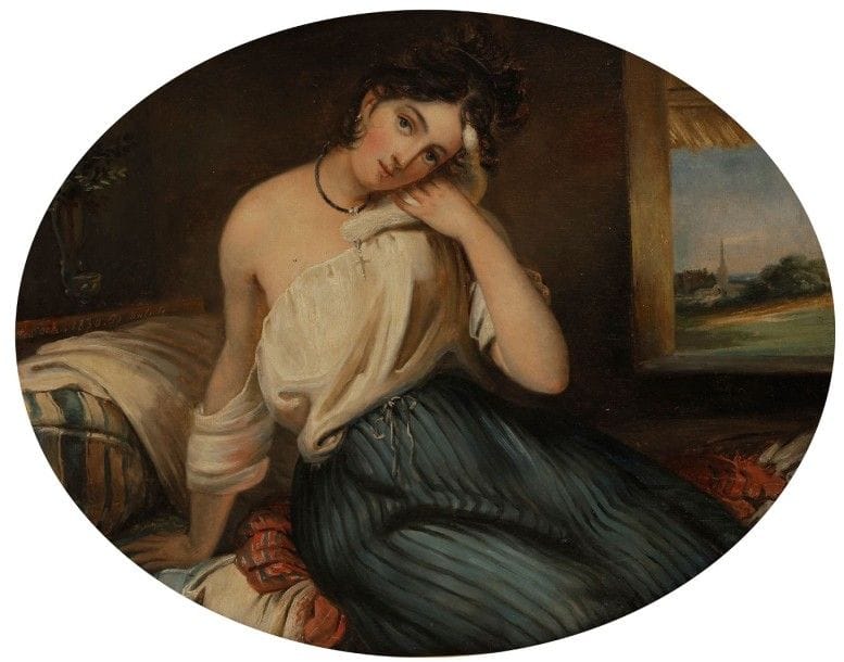 C. STOCK*** ou ASTOIN***,

«L'innocence»
Toile d'origine
32,5 x 42 cm
Signée et datée vers la droite: C. Stock. 1830. D. Dubufe
Au revers de la toile, inscription: A M Esparial (t?)/ par son amie astoin
Sur le châssis: M Astoin à M Esparial(t?)
Restaurations anciennes

Notre tableau est à rapprocher de la composition de même format datée de 1830 et signée Astoin, portant une dédicace semblable, ayant figuré à la vente, Paris, Hôtel Drouot, 17 novembre 2015 (Étude Daguerre), n°107