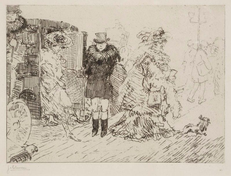 Jean-Émile Laboureur (1877-1943)
Après-midi, cinquième avenue, New York. 1908. Eau-forte. 
213 x 162. Laboureur 80. Très belle épreuve sur vélin blanc, signée et numérotée au crayon. Marges. Tirage total à 25 épreuves (malgré les 30 annoncées). Cadre. 