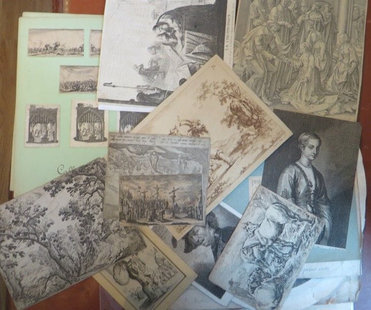 Un lot d’estampes par ou d’après Callot, Ducerceau, Dujardin, Le Pautre, Leyde, Rembrandt, etc. Épreuves manquant pour certaines de conservation. Ens. 50 p. env.