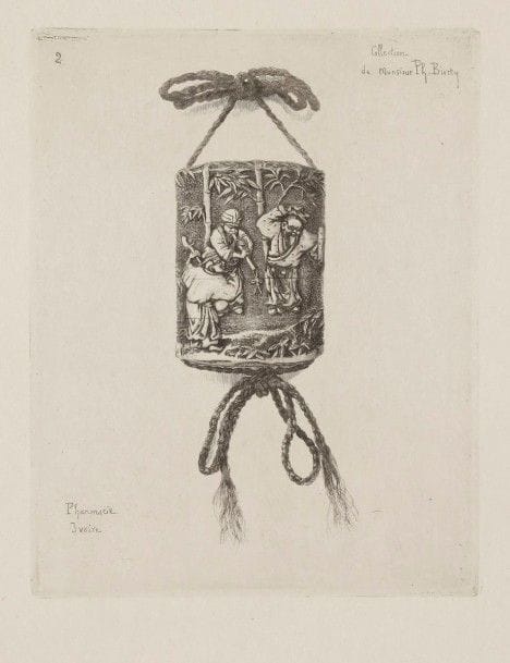 Félix Buhot (1847-1898)
Pharmacie ivoire. Eau-forte et pointe sèche. 149 x 190. Bourcard-Goodfriend 13. Très belle et fraîche épreuve sur japon vergé. Restes de colle dans les angles gauches au verso. Fins plis cassés aux bords du feuillet. Toutes marges. 