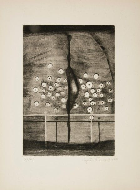 FERNANDEZ (Agustin) - TAILLANDIER (Yvon).
Le Mille pattes.
S.l., 1965. — In-folio, 500 x 370 : (6 ff. dernier blanc). En feuilles, sous chemise à rabats de l’éditeur.

Édition originale du conte d’Yvon Taillandier publié pour accompagner 7 pointes sèches originales hors texte d’AGUSTIN FERNANDEZ (1928-2006), numérotées et signées par l’artiste.
Le tirage a été strictement limité à 55 exemplaires, celui-ci étant l’un des 45 sur vélin d’Arches signés par l’auteur et l’artiste.
Rousseurs aux feuillets de texte, déchirures aux rabats, chemise salie.