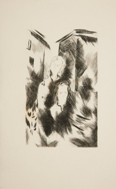NERVAL (Gérard de).
Poésies.
Paris : Jean Porson, (1947). — In-8, 224 x 142 : (2 ff. premier blanc), 101 pp., (4 ff. deux derniers blancs), couverture illustrée. En feuilles, couverture rempliée, chemise, étui. 

Édition tirée à 200 exemplaires, illustrée de 60 eaux-fortes originales de CLAUDE DELAROCHE-VERNET, élève de Maurice Denis, dont une sur la couverture et une en frontispice.
Un des 40 exemplaires de tête sur vélin pur chiffon d’Arches, celui-ci étant l’un des 20 sur papier blanc, contenant une suite des 60 eaux-fortes, dont 42 avec remarque supplémentaire, un dessin original et l’un des cuivres avec remarque.
Exemplaire parfaitement conservé, avec seulement de minimes rousseurs sur les tranches, enrichi du prospectus de parution.
