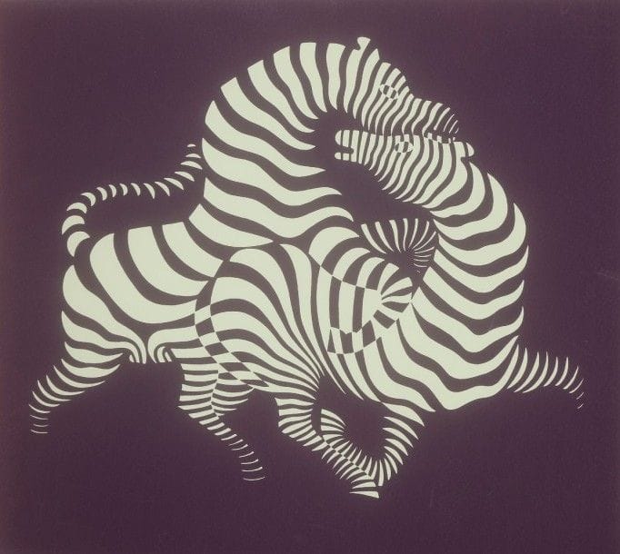 Victor VASARELY [hongrois] (1908-1997)
Zèbres fond mauve
Sérigraphie.
Signée et numérotée sur 175.
26 x 30 cm