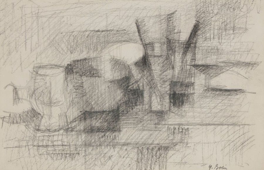 Gustav BOLIN [franco-suédois] (1920-1999)
Nature morte
Fusain.
Signé en bas à droite.
33.5 x 52 cm