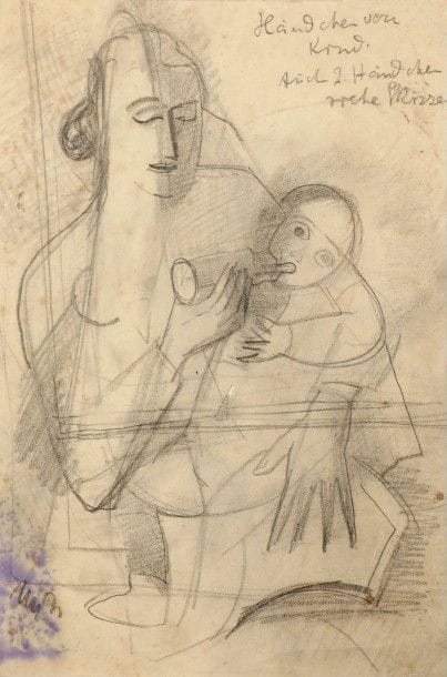 Charlotte HENSCHEL [allemande] (1905-1985)
Femme à l’enfant
2 fusains.
Cachet de l’atelier au dos.
31.5 x 21 cm chaque.