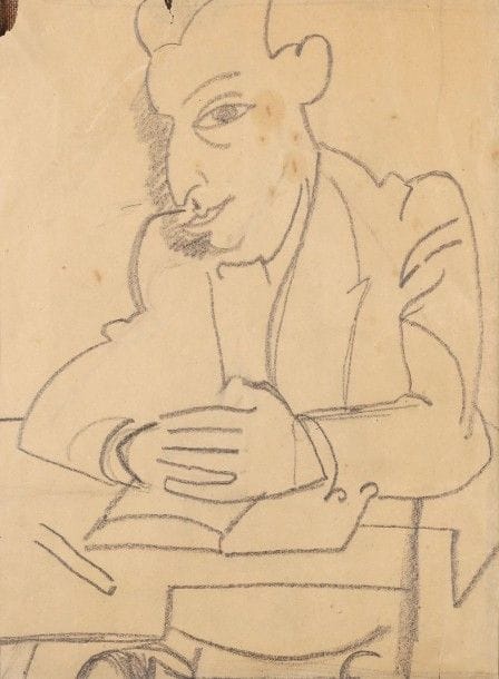 Charlotte HENSCHEL [allemande] (1905-1985)
Personnage au livre
Dessin à la mine de plomb.
Cachet de l’atelier au dos.
(Plis et manques).
33.5 x 24.5 cm