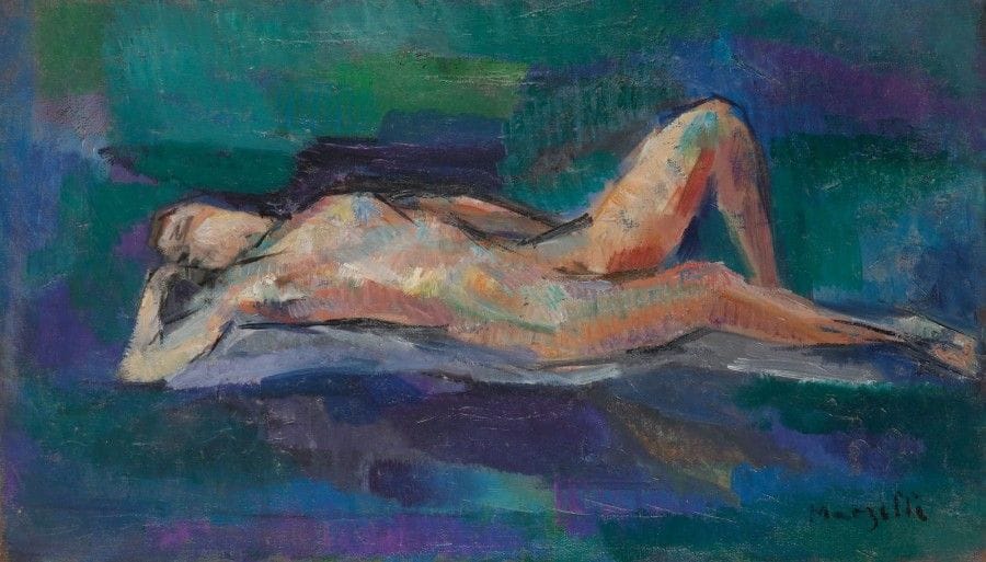 Jean MARZELLE (1916-2005)
Nu étendu
Huile sur toile.
Signée en bas à droite.
27 x 46 cm