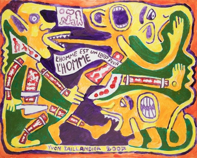 Yvon TAILLANDIER (né en 1926)
L’Homme est un loup pour l’homme, 2007
Huile sur toile.
Signée et datée en bas.
81 x 100 cm