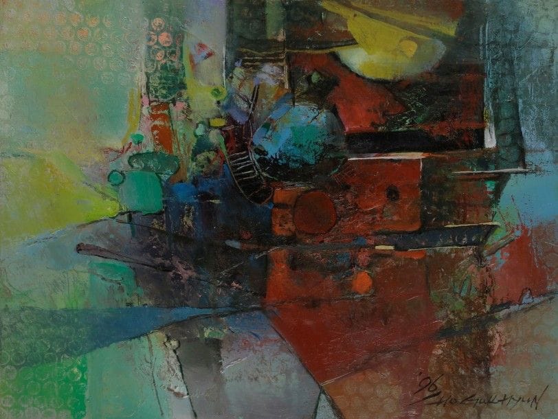 CHO GUK YUN (XXe siècle)
Situation de deprasser, 1996
Huile sur toile.
Signée et datée en bas à droite.
(Traces de papier bulle).
31.5 x 41 cm
Provenance: 
Galerie Anne Lettrée, Paris.
