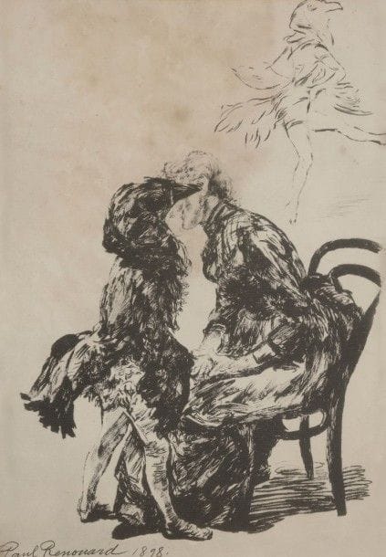 PAUL RENOUARD (1845-1924)
Personnages de théâtre, 1898
Eau-forte.
Signée et datée dans planche en bas à gauche.
(Taches).
31 x 22 cm