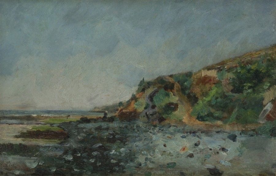 Emmanuel de la VILLÉON (1858-1944)
Falaise bretonne, vers 1888
Huile sur toile.
Non signée
27 x 40 cm

Provenance : 
Descendance de l’artiste
L’œuvre est référencée dans le Catalogue Raisonné de l’artiste sous le numéro 1551.